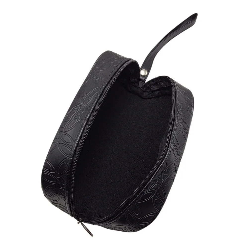 Black Oakley Logo Sunglasses Faux Leather Soft Zipper Case W/Wristlet Loop